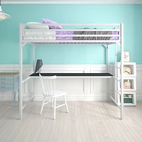 Lit mezzanine une place en métal Miles avec bureau