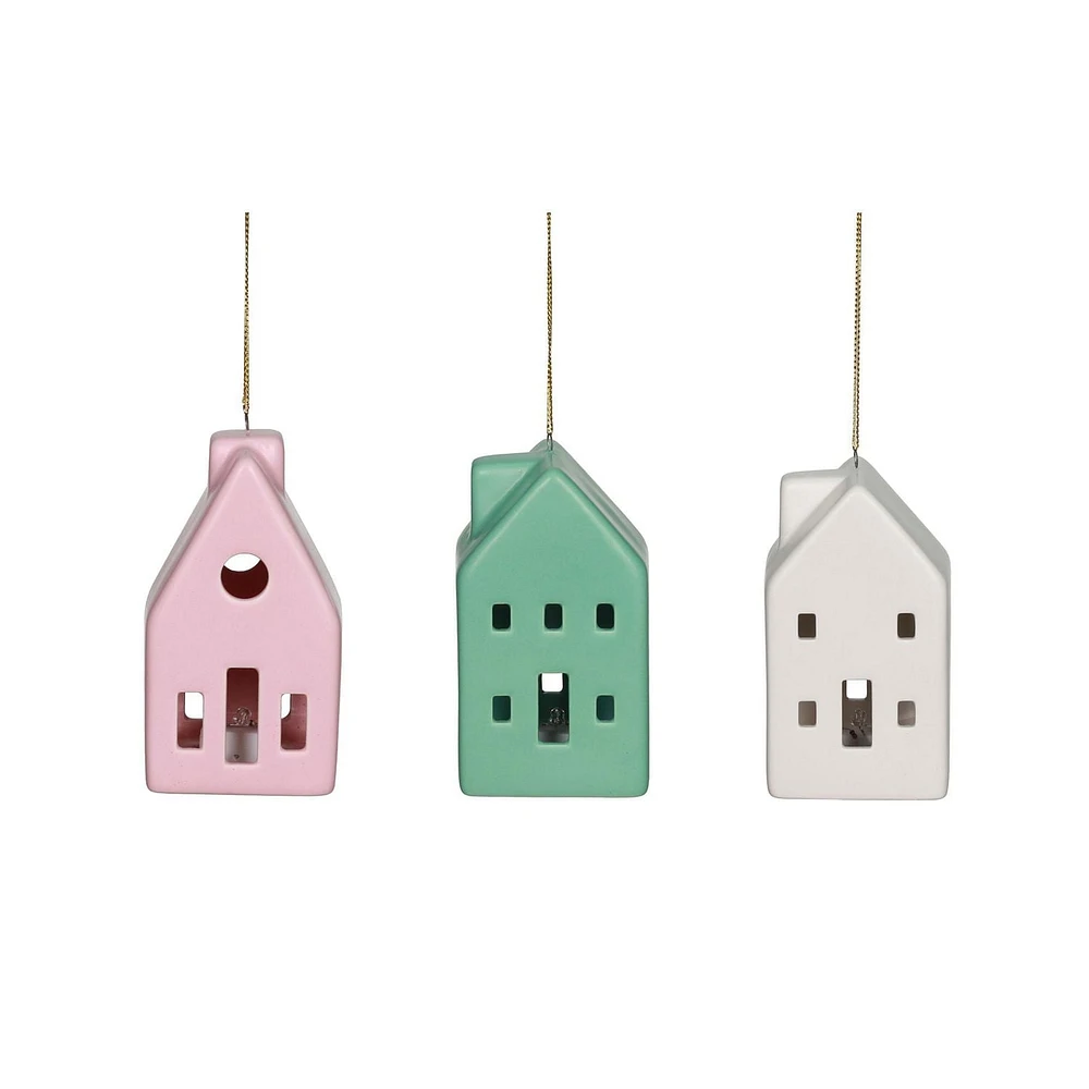 HOLIDAY TIME SET OF 3 LED HOUSE ORNAMENT
