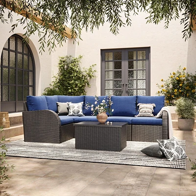 Ensemble sectionnel de patio Brisbane 6 pièces en osier résistant à la rouille avec table basse
