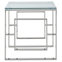 Table d'appoint contemporaine en acier inoxydable et verre – argent
