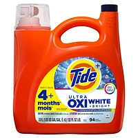 Détergent à lessive liquide Tide Plus Ultra OXI Blanc et éclatant, pouvoir détachant et blanchissant supérieur 3.9L