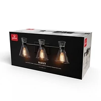 Applique murale à 3 ampoules noir mat avec abat-jours en verre transparent