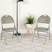 2 Pk. HERCULES Series Ultra-Premium Triple Braced Gray Vinyl Metal Folding Chair with Easy-Carry Handle