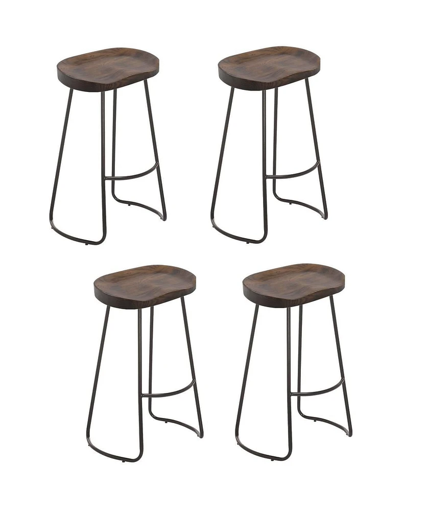 Plata Import Banjul Stool, Solid Wood Stool, Walnut Backless Stool, Counter Wood Stool, Backless Stool with Black Legs, Rustic Backless Stool, Kitchen Backless Stool, Island Backless Stool - Set 4