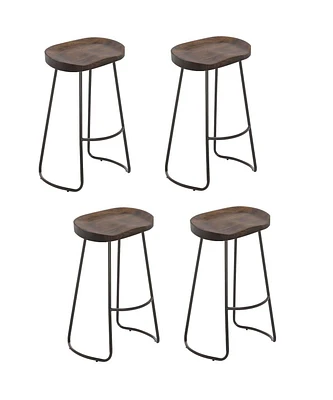Plata Import Banjul Stool, Solid Wood Stool, Walnut Backless Stool, Counter Wood Stool, Backless Stool with Black Legs, Rustic Backless Stool, Kitchen Backless Stool, Island Backless Stool - Set 4