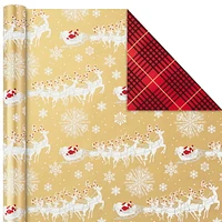 Papier d'emballage réversible de Noël, Hallmark, père Noël classique (Paquet de 3 rouleaux : 120 pieds carrés au total) flocons de neige rouges et or, rayures, motif écossais, traîneau du père Noël
