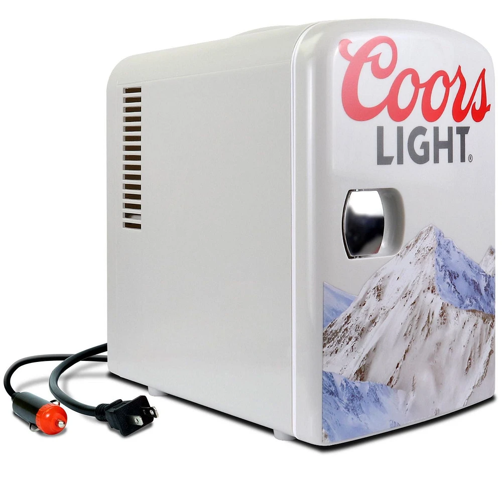 Coors Light Mini Réfrigérateur 6 Canettes, 4.2L, Refroidisseur Personnel pour Aliments, Boissons & Soins de la Peau – Idéal pour Maison, Bureau, Université