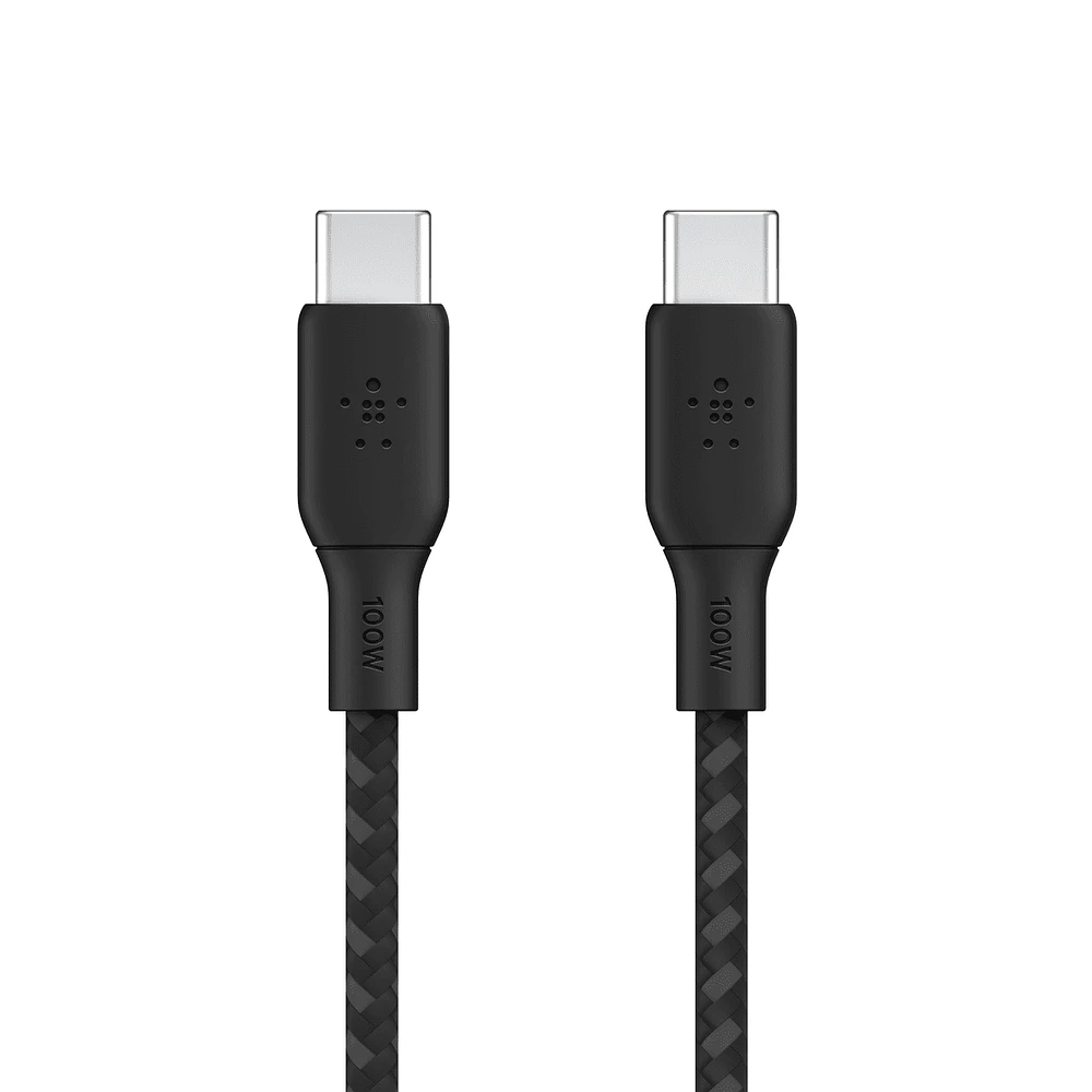 Câble USB-C vers USB-C Belkin, câble d’alimentation tressé BoostCharge (3 m/10 pi), câble de chargement rapide Power Delivery 100 W, certifié USB-IF pour iPhone 16, MacBook, Chrome BELKIN CÂBLE C-C BEL 3M NOIR