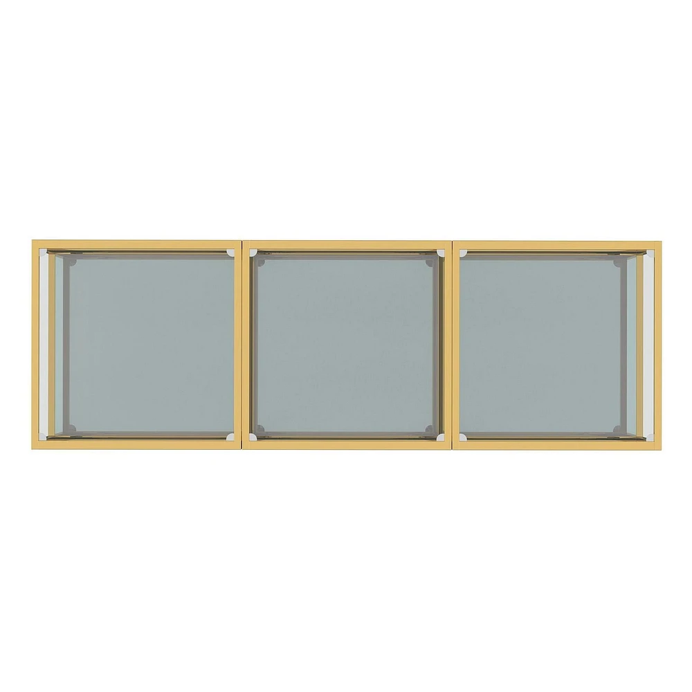 Contemporary Metal and Glass Small Coffee Table Set of 3 - Gold