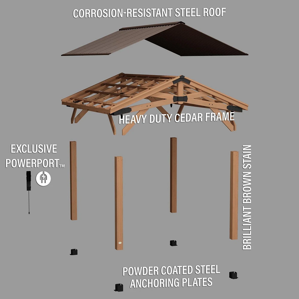 Backyard Discovery Pavillon de jardin en cèdre Norwood 14 pi x 12 pi