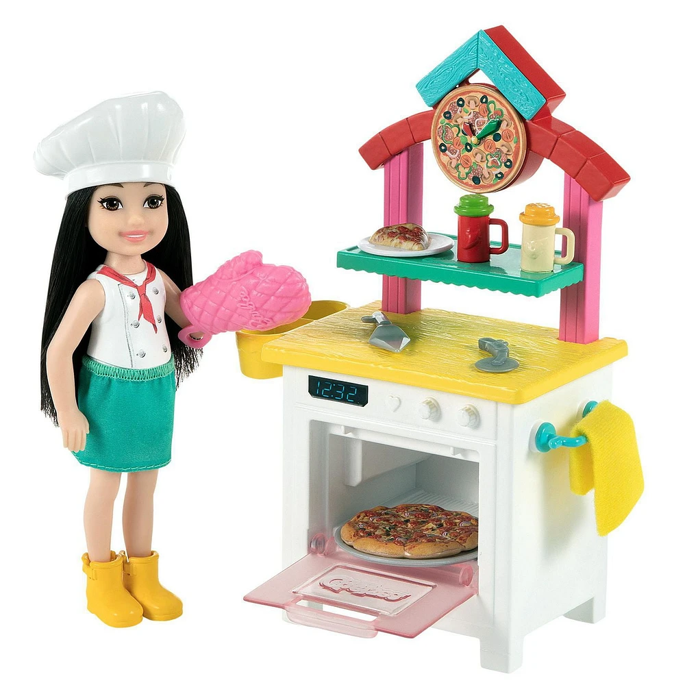 Coffret de jeu Barbie Chelsea Peut être Chef de pizza avec poupée Chelsea brunette