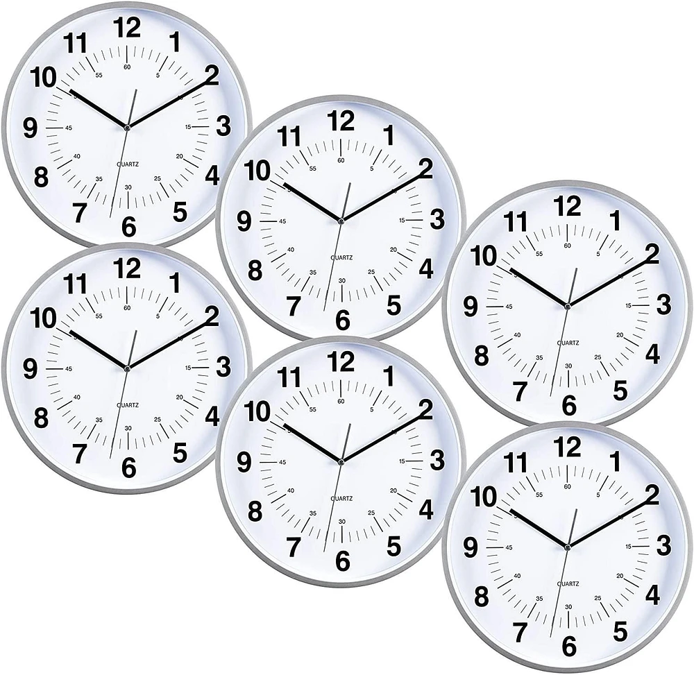 kieragrace Synchro Silent Wall Clock, 12 Inch, 3/4 Inch Deep - Silver