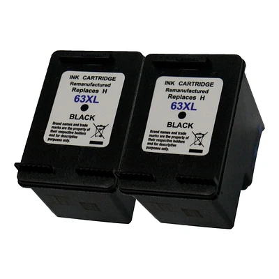 L-ink 2 Pack Compatible HP 63XL High Yield Black Ink Cartridge (F6U64AN)