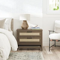 Ameriwood Home Lennon 2 Drawer Nightstand, Medium Brown and Faux Rattan