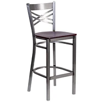 Lot de 2 pièces - Tabouret de bar en métal à dossier en «X» enduit lustré - siège en bois d'acajou