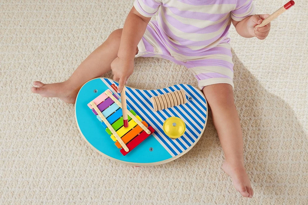 Fisher-Price-Table musicale en bois avec instruments de percussion