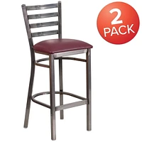 Lot de 2 pièces - Tabouret de restaurant de la série HERCULES en métal transparent à dossier échelle - siège en vinyle bourgogne