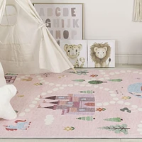 Rug Branch Soft Steps Playtime Unicorns, Castle, Road Map, Educational Soft Area Rug, Pink White - Boys & Girls in Playroom, Nursery, Bedroom<br>