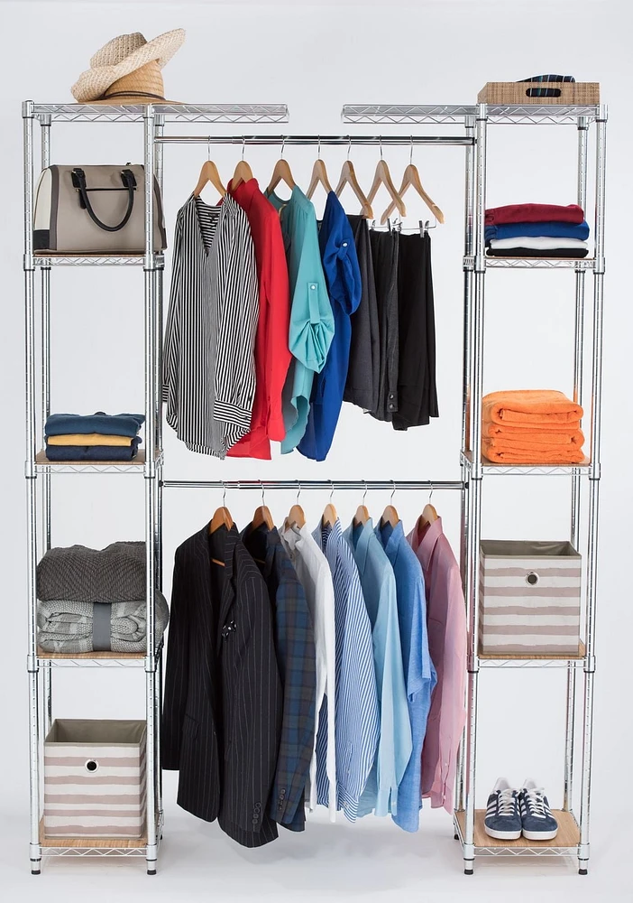 Rangement extensible pour placard TRINITY EcoStorage | 142 à 198 cm de larg. x 35 cm de prof. X 213 cm de haut. (56 à 78 po de larg. x 14 po de prof. x 84 po de haut.) | Chrome