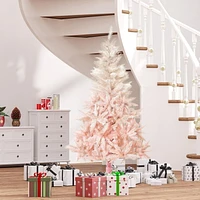 HOMCOM Décoration de maison de vacances d'arbre de Noël artificiel de 6 pieds avec support en métal, ouverture automatique, blanc et rose