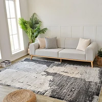 Tapis d'interieur abstrait Rug Branch Nomad, noir beige, moderne - Salon, chambre, salle a manger et cuisine