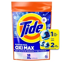 Capsules de détergent à lessive Tide Oxi Max Power PODS, détachant et puissance d’Oxi, 18 capsules TIDE PWRPD OXI MX18C