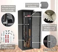 Coffre-fort pour armes à feu Canadian Shield de 53 po de hauteur avec serrure électronique programmable et protection contre le feu | Acier de calibre 14 | Capacité de 12 armes à feu