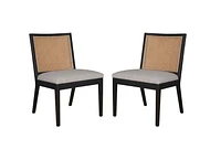 Charlotta Dining Chair in Black, Solid Wood Dining Chair, Rattan Cane Dining Chair, Hexagon Rattan Dining Chair, Upholstered Dining Chair - Set 2