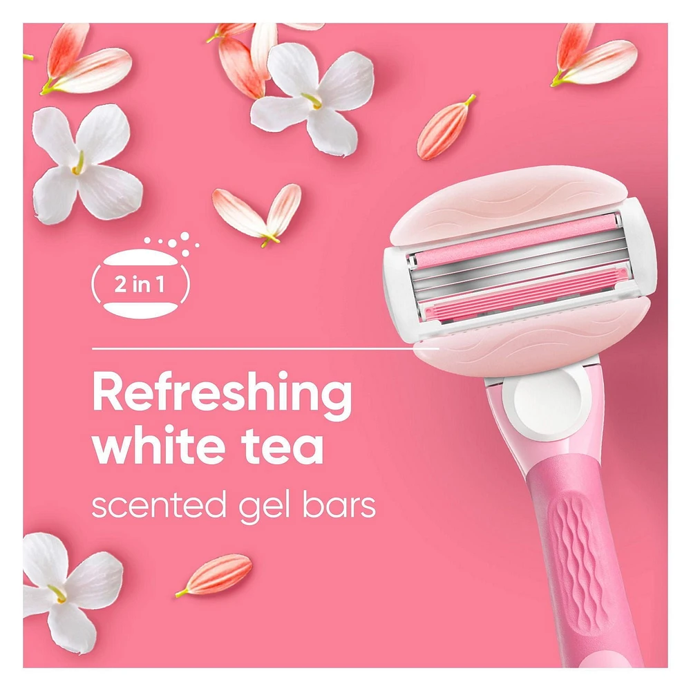 Venus ComfortGlide White Tea Women's Razor Blades, with Built-in Shave Gel Bars, 4 Razor Blade Refills, 4CT