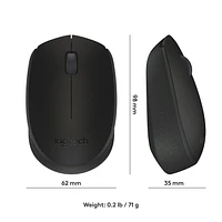 Logitech Wireless Mouse M170, 2.4 GHz with USB Mini Receiver, , 12-Months Battery Life - Black, 12-month battery life