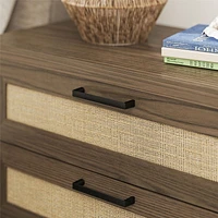 Ameriwood Home Lennon 2 Drawer Nightstand, Medium Brown and Faux Rattan