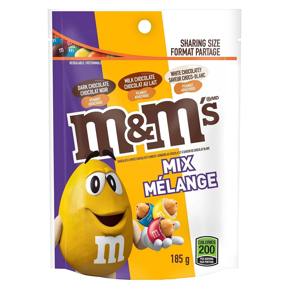 M&M's, Peanut Mix, Dark Chocolate Peanut, Milk Chocolate Peanut and White Chocolate Peanut Flavoured Chocolate Candies, Bag, 185g
