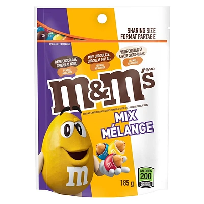 M&M's, Peanut Mix, Dark Chocolate Peanut, Milk Chocolate Peanut and White Chocolate Peanut Flavoured Chocolate Candies, Bag, 185g