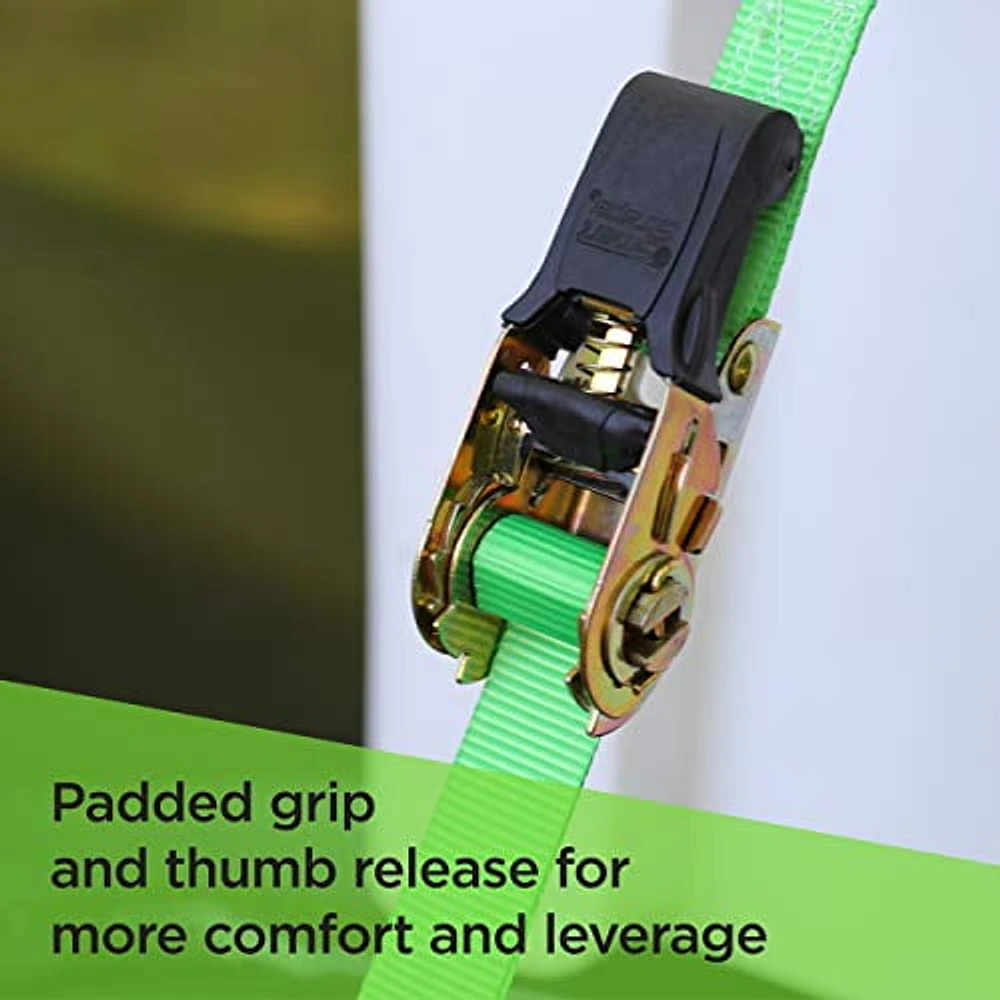 14' 1500 lb Padded Ratchet Tie Down 4 Pk Green, Pack of 4