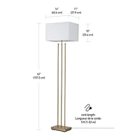 Lampe sur pied en métal de 62 pouces de la collection Soho par Novogratz x Globe Electric, laiton mat, abat-jour en lin blanc, 67775