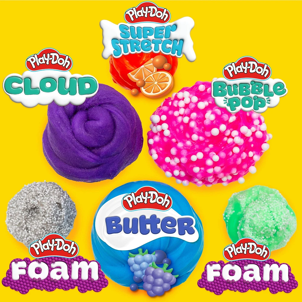 Play-Doh Pâtes à modeler cosmiques variées mélanger et écraser - nuage, beurre, mousse, bulles éclatantes, super étirable