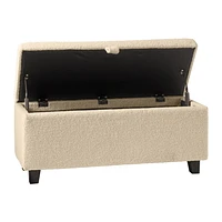 Pouf de rangement Corliving Liya Cream Boucle, banc de rangement moderne rembourré pour bout de lit, banc Sherpa crème, pour salon, entrée, chambre à coucher