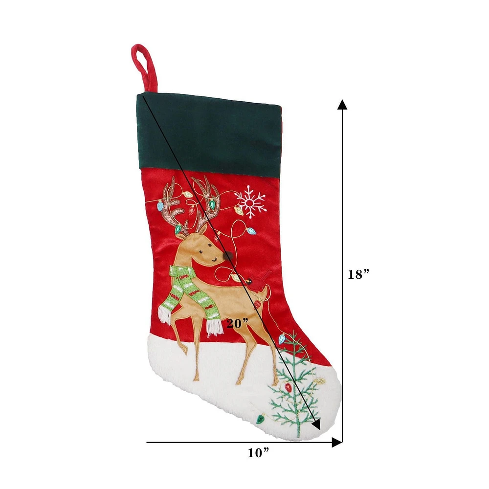 Holiday Time 20 inches velvet Reindeer stocking - Red