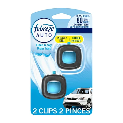 Assainisseur d’air pour voiture Febreze, pince pour bouche d’air automobile qui combat les odeurs, parfum Draps frais, 2unités