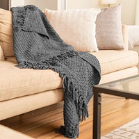 Chenille Basket weave Knit Throw with Fringe, Lightweight Breathable Chenille Blanket for Couch, Chair, Bed, Outdoor Use