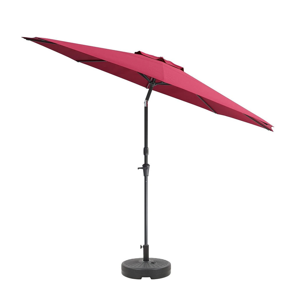 Parasol inclinable résistant au vent de 10p avec cadre en aluminium & en acier & base ronde