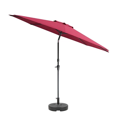 Parasol inclinable résistant au vent de 10p avec cadre en aluminium & en acier & base ronde
