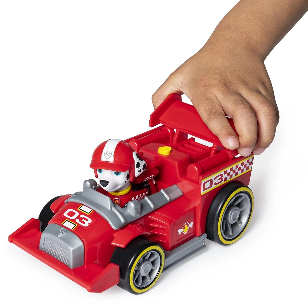 PAW Patrol, Ready, Race, Rescue, Véhicule de luxe Race & Go de Marcus avec effets sonores, pour les enfants à partir de 3 ans