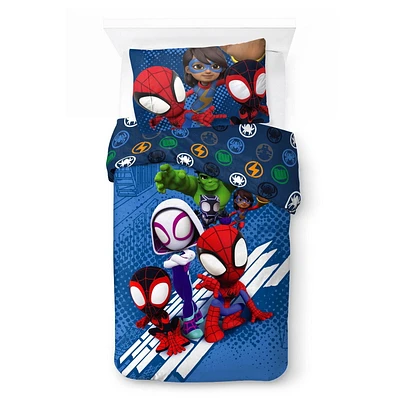Spider-Man Ensemble de Douillette et Taie d'Oreiller Réversible pour Lit 1 ou 2 Places pour Enfants