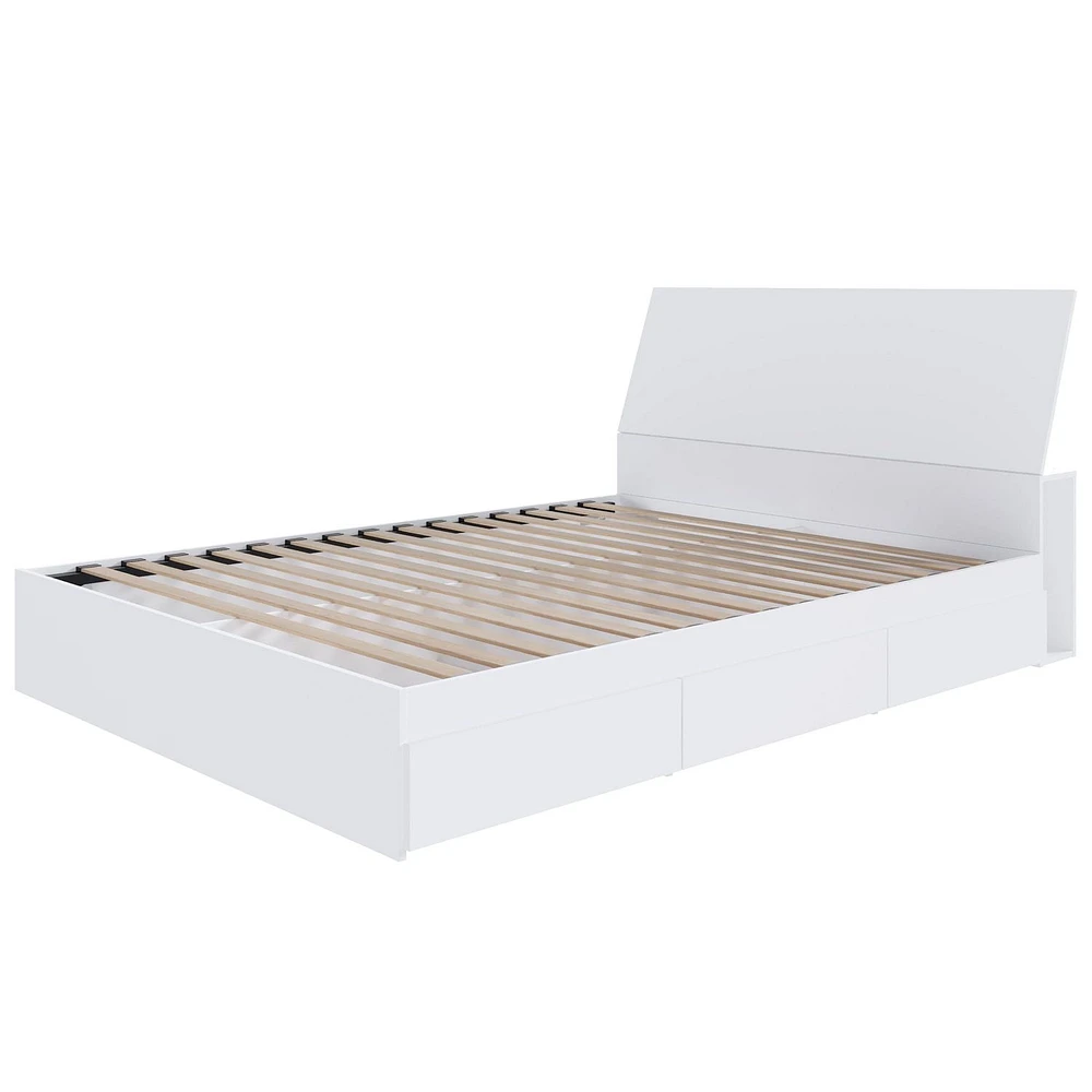 Lit rangement queen avec tête de lit Paris de Nexera, fini blanc