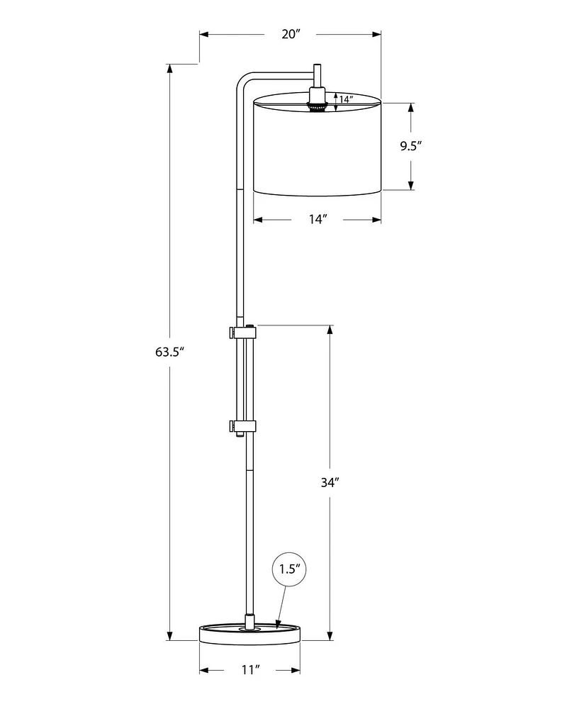 Monarch Specialties  Luminaire, 63"h, Lampadaire, Métal En Laiton, Abat-jour Ivoire / Crème, Contemporain