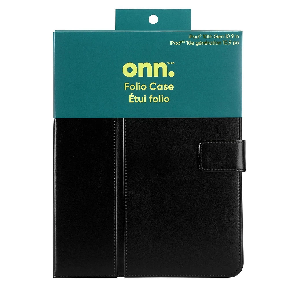 onn. iPad 10th Gen 10.9 in. Tablet Folio Case, Retractable Hand Strap