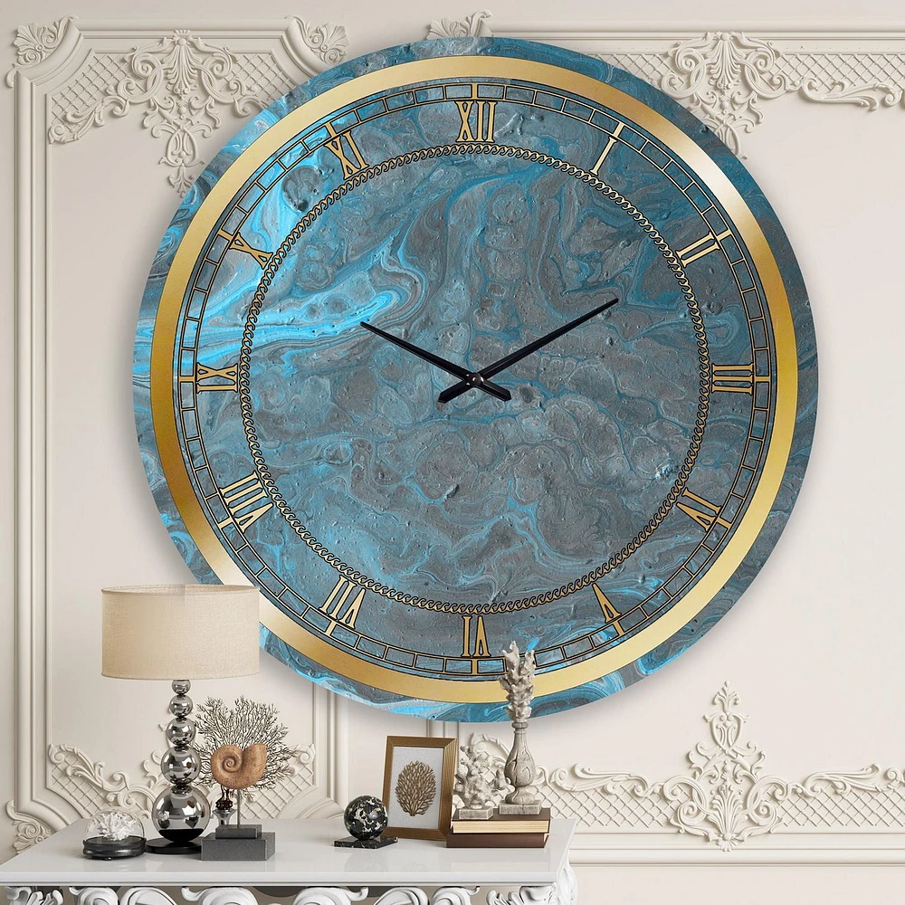 Designart Paysage de marbre bleu et gris horloge murale