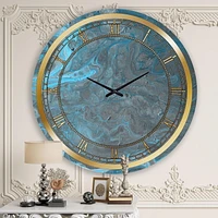 Designart Paysage de marbre bleu et gris horloge murale