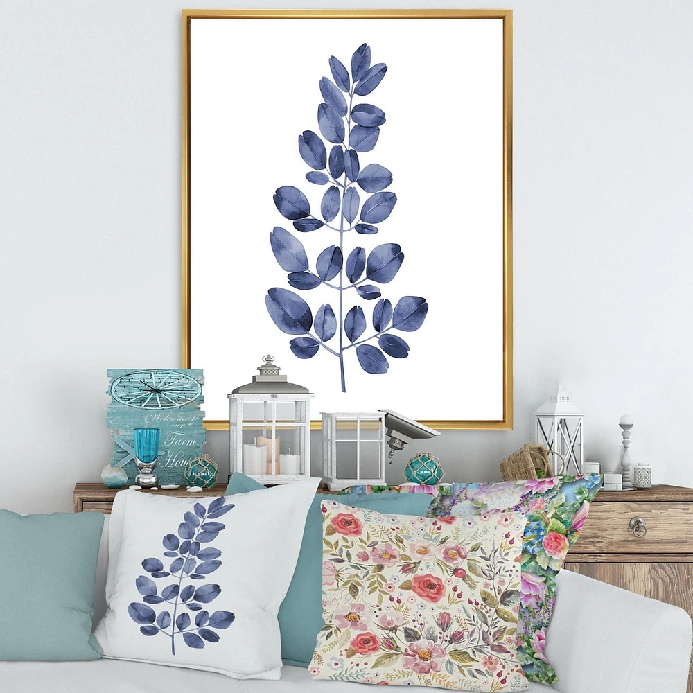 Designart Navy Blue Eucalyptus II FLOAT FRAME WALL ART